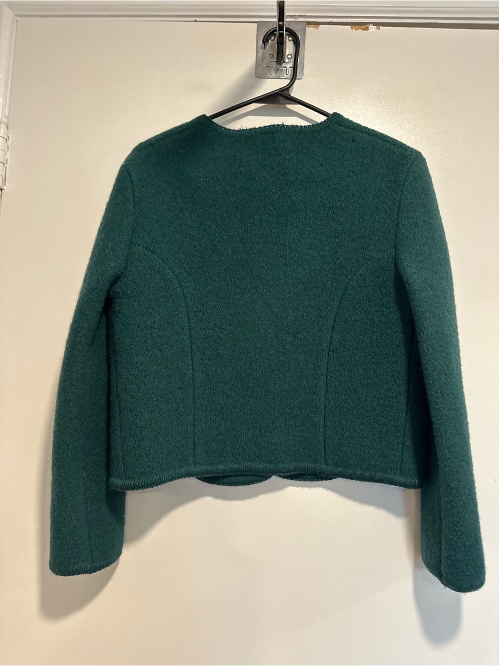 VTG Emerald Green Boiled Wool Fitted Structured Cardigan Jacket Pewter Buttons. - Picture 2 of 12